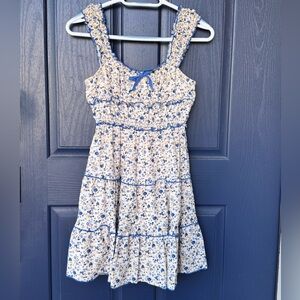 Japna Floral Baby Doll Mini Dress with Blue Accents, Sz XS